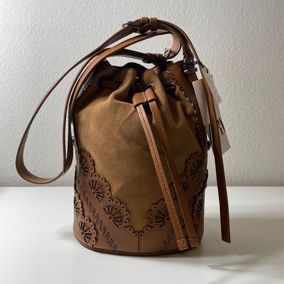 [NWT] Zara Die Cut Split Genuine Leather Bucket Bag - Picture 5 of 13